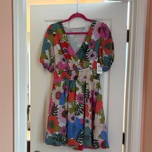 Floral V‑Neck Mini Dress in Pink Multi colored